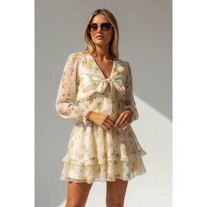 NEW Floral Ruffle Skirt Size Large Mini Dress Smocked Waist Girly Garden Party